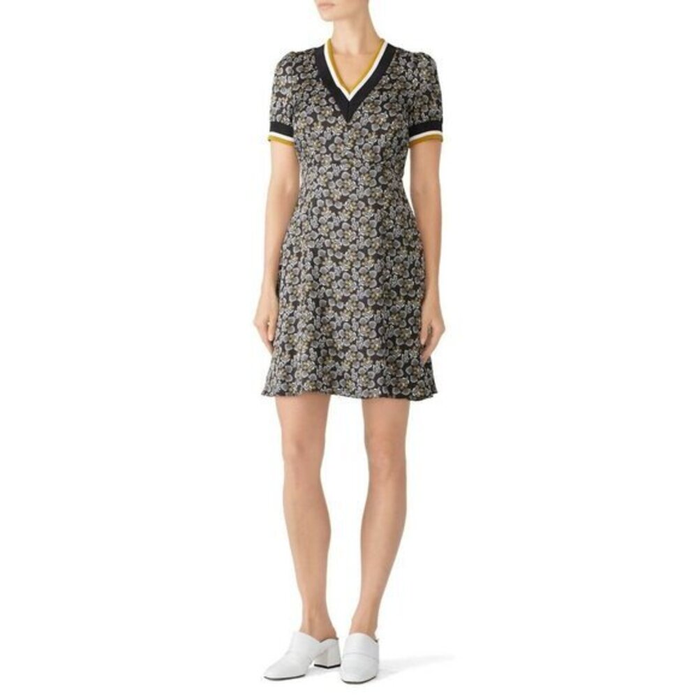 Slate & Willow Floral Varsity Trim V neck Mini Dress Sz 6 $298